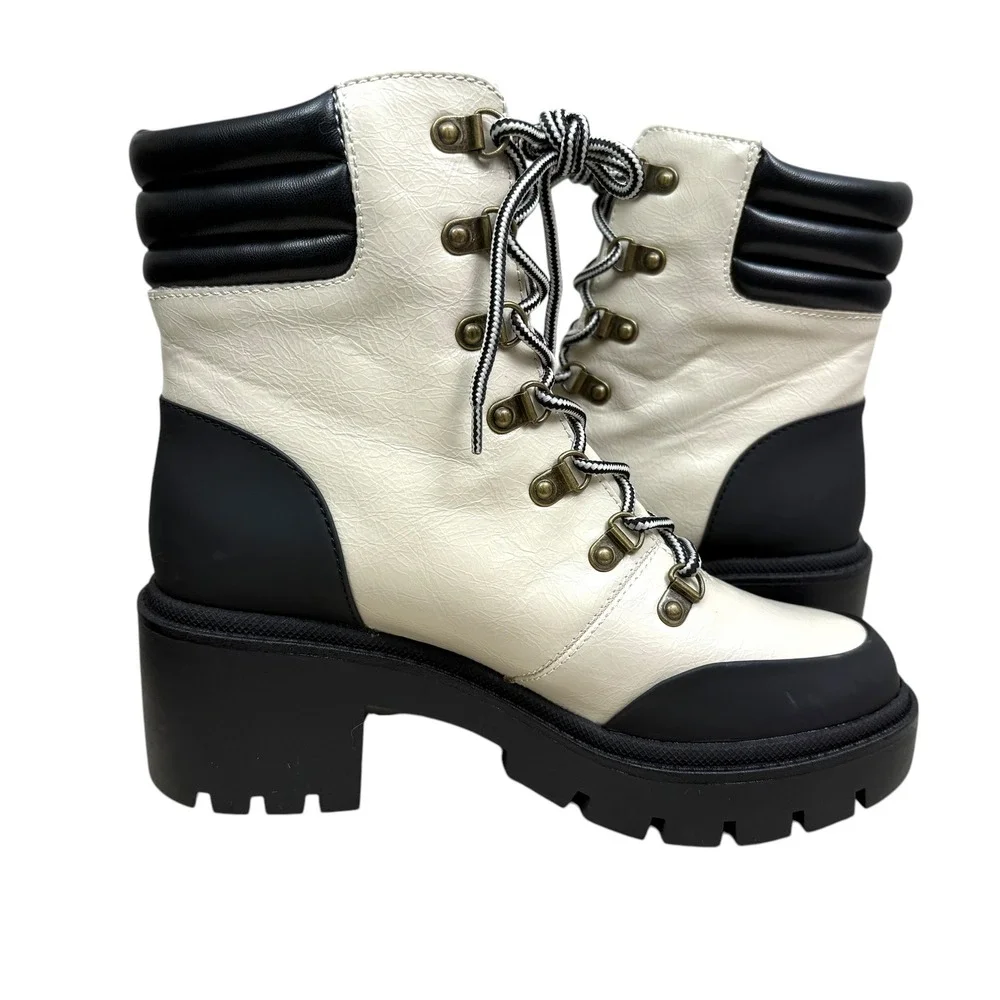Michael by Michael Shannon Women Natacha Platform Boots Lug Soles Cream Size 8